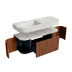 MONDIAZ THOR-DLUX Meuble de salle de bains - 120cm - arrondi gauche + droite - couleur Ruby - 1 tiroir - 2 portes - Vasque suspendue CLOUD Gauche 1 trou de robinet - couleur Glace SW1463118
