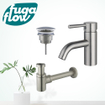 FugaFlow Eccelente Sobrado Kit mitigeur lavabo - robinet bas - bonde non-obturable - siphon design bas - PVD Inox brossé SW1124226