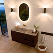 Mondiaz CIRO-DLUX Ensemble de meubles de salle de bains - 110x45x50cm - Plan vasque Solid surface Oza - 1 lavabo à gauche - sans trous de robinet - 2 tiroirs - Noyer SW1530631