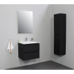 Basic Bella Meuble salle de bains avec lavabo acrylique avec miroir Blanc 60x55x46cm 1 trou de robinet Noir mat SW491854
