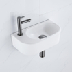 Fugaflow Efficiente Pietra Ensemble lave-mains - 40x21.5x12cm - gauche - lisse - semi-circulaire - 1 trou de robinet - céramique - robinet lave-mains gunmetal - bouchon de vidage - siphon abaissé - blanc mat SW1442412