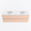 MONDIAZ VICA Ensemble meuble de salle de bains - 140cm - sous-meuble rosee - 2 tiroirs - lavabo moon double - sans trous de robinet - version haute 60cm - talc SW1080376