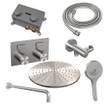 BRAUER Brushed Edition Douche de tête thermostatique encastrée - boutons-poussoirs - SET 58 - douche de tête 30cm - bras mural courbé - douchette 3 jets - flexible de douche - coude de raccordement mural - inox brossé PVD SW925481