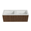 MONDIAZ KURVE-DLUX 120cm Meuble salle de bain - couleur Walnut - 1 tiroir - vasque LEAF double - 2 trous de robinet - couleur Opalo SW1137657