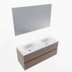 Mondiaz VICA ensemble de meuble de salle de bain - 120cm - meuble sous-vasque fumée - 2 tiroirs - lavabo lune double - sans trous de robinet - couleur talc - miroir LED - version XL 60cm de haut SW1091546