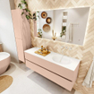 MONDIAZ VICA Ensemble meuble de salle de bains - 140cm - meuble bas rosee - 2 tiroirs - lavabo moon à droite - sans trous de robinetterie - version haute 60cm - talc SW1080415