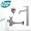 FugaFlow Eccelente Sobrado Kit mitigeur lavabo - robinet rehaussé - bonde non-obturable - siphon design bas - Chrome brillant SW1124174