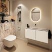 MONDIAZ TURE-DLUX Meuble toilette - 100cm - Talc - EDEN - vasque Glace - position centrale - sans trou de robinet SW1103110