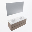 Mondiaz VICA ensemble de meuble de salle de bain - 120cm - meuble sous-vasque fumée - 4 tiroirs - lavabo denia double - 2 trous de robinet - couleur Blanc Brillant - miroir LED - version XL 60cm de haut SW1091992