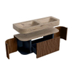 MONDIAZ THOR-DLUX 120cm badmeubel ronding links + rechts kleur Walnut met 1 lade en 2 deuren. Vrijhangende wastafel CLOUD Dubbel 2 kraangaten kleur Arena. SW1463399