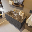 Mondiaz VICA-DLUX Ensemble de meuble de salle de bain - 100cm - meuble sous-vasque gris foncé - 2 tiroirs - lavabo encastré cloud gauche - 1 trou de robinet - version haute de 60cm - lave SW1086036