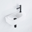 Fugaflow Efficiente Ensemble Fontaine Pietra - 40x21,5x12 cm - droite - rainurée - demi-ronde - 1 trou de robinet - céramique - robinet de fontaine noir mat - bouchon de vidange - siphon abaissé - blanc brillant SW1442435