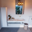 Mondiaz ALAN-DLUX Ensemble de meuble - 130cm - meuble Frappe mat - 0 tiroirs - Lavabo Cloud Frappe suspendu - vasque Droite - 0 trous de robinet SW809153