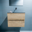 MONDIAZ ADA Toiletmeubel - 60x30x50cm - 0 kraangaten - 2 lades - washed oak mat - wasbak midden - Solid surface - Zwart SW473097