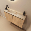 MONDIAZ TURE-DLUX Meuble toilette - 80cm - Washed Oak - EDEN - vasque Frappe - position gauche - 1 trou de robinet SW1103069