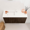 Mondiaz JOYA 70cm toiletmeubel - kleur Walnut - Wastafel FAYE positie Links 1 kraangat kleur Talc. SW1421257