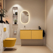 MONDIAZ TURE-DLUX Meuble toilette - 120cm - Ocher - EDEN - vasque Glace - position gauche - sans trou de robinet SW1103399