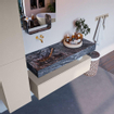 Mondiaz ALAN-DLUX Ensemble de meuble - 120cm - meuble Linen mat - 1 tiroir - Lavabo Cloud Lava suspendu - vasque gauche - 0 trous de robinet SW808185