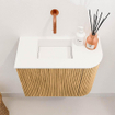 Mondiaz JOYA 51.6cm meuble de toilette - arrondi droit couleur Oak - Vasque FAYE position Gauche Sans trou de robinet couleur Talc. SW1421130