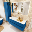 Mondiaz VICA ensemble de meuble de salle de bain - 120cm - meuble sous-vasque jeans - 2 tiroirs - lavabo moon gauche - 1 trou de robinet - couleur talc - miroir LED - version XL 60cm de haut SW1092184