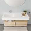MONDIAZ ALAN 120cm - caisson bas - chêne blanchi - 2 tiroirs - lavabo suspendu - cuve à gauche - 1 trou de robinet - talc SW408456