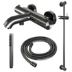 Brauer Gunmetal Edition Badkraan Opbouw - glijstang - 2 functies - 2 gladde knoppen - handdouche staaf 1 stand - PVD - geborsteld gunmetal SW1164597