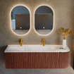 Mondiaz KURVE Ensemble de meuble de salle de bains - 145x46x40cm - 1 tiroir - 1 porte - lavabo solid surface - gauche - 2 trous de robinet - Ruby SW1415310