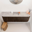 Mondiaz JOYA-DLUX 113.2cm toiletmeubel - ronding links en rechts kleur Walnut - Wastafel FAYE positie Midden 1 kraangat kleur Glace. SW1422422