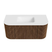 MONDIAZ KURVE 100cm Meuble salle de bain avec module 25 G et D - couleur Walnut - 1 tiroir - 2 portes - vasque GRUNNE centre - sans trous de robinet - Talc SW1138260