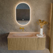 MONDIAZ KURVE-DLUX Meuble de salle de bains 115cm arrondi à droite couleur Dusk avec 1 tiroir et 1 porte. Lavabo BIG SMALL gauche sans trou de robinet Saba. SW1433340