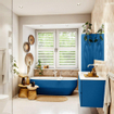 Mondiaz VICA ensemble de meuble de salle de bain - 140cm - meuble sous-vasque jeans - 2 tiroirs - lavabo moon gauche - sans trous de robinet - couleur talc - miroir LED - version XL 60cm de haut SW1092153