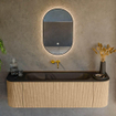 MONDIAZ KURVE 150cm Meuble salle de bain avec module 25 G et D - couleur Oak - 1 tiroir - 2 portes - vasque BIG MEDIUM centre - sans trous de robinet - Urban SW1138393