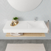 MONDIAZ ALAN 120cm - Ensemble meuble de salle de bains - tablette - chêne blanchi - lavabo suspendu - vasque à droite - 1 trou de robinet - talc SW408773