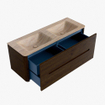 Mondiaz CIRO-DLUX Badkamermeubelset - 130x45x50cm - Solid surface wastafel Saba - 2 wasbak Dubbel - zonder kraangaten - 4 lades - Walnut SW1530693