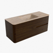 Mondiaz CIRO-DLUX Badkamermeubelset - 120x45x50cm - Solid surface wastafel Saba - 1 wasbak Midden - 1 kraangat - 2 lades - Walnut SW1530708