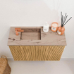 Mondiaz JOYA-DLUX 60cm toiletmeubel - kleur Oak - Wastafel FAYE positie Links 1 kraangat kleur Arena. SW1423845