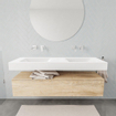 MONDIAZ ALAN 150cm - meuble bas - chêne lavé - 1 tiroir - lavabo suspendu - 2 bassins - 0 trous de robinetterie - talc SW408605