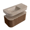 MONDIAZ THOR-DLUX 100cm badmeubel ronding links + rechts kleur Walnut met 1 lade en 2 deuren. Vrijhangende wastafel CLOUD Links 1 kraangat kleur Saba. SW1467560