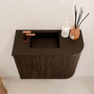 Mondiaz JOYA 51.6cm toiletmeubel - ronding rechts kleur Walnut - Wastafel FAYE positie Links 1 kraangat kleur Urban. SW1421350
