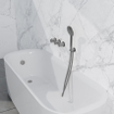 Fortifura Nebbio Ensemble combinaison de bain - mitigeur thermostatique - coude mural avec support de douchette - flexible de douche métallique - douchette ronde - Remplissage-vidage de baignoire - inox brossé PVD (inox) SW1238058