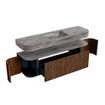 MONDIAZ THOR-DLUX 160cm badmeubel ronding links + rechts kleur Walnut met 1 lade en 2 deuren. Vrijhangende wastafel CLOUD Midden 1 kraangat kleur Sombra. SW1465376