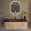 MONDIAZ KURVE-DLUX 120cm Meuble salle de bain avec module 25 G et D - couleur Oak - 1 tiroir - 2 portes - vasque BIG SMALL centre - 1 trou de robinet - couleur Lava SW1138153