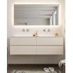 MONDIAZ VICA Ensemble de meuble salle de bain - 150cm - 4 tiroirs - lavabo Cloud double - 0 trous de robinet - solid surface lin SW411045