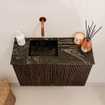 Mondiaz JOYA-DLUX 60cm toiletmeubel - kleur Walnut - Wastafel FAYE positie Links Zonder kraangat kleur Lava. SW1422463