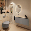 MONDIAZ TURE-DLUX Meuble toilette - 100cm - Smoke - EDEN - vasque Frappe - position gauche - sans trou de robinet SW1103042