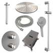 BRAUER Brushed Edition douche de pluie encastrée thermostatique - 3 voies - ronde - set 96 - pomme de douche 30cm - bras de plafond - douchette 3 jets - flexible de douche - barre de douche intégrée - acier inoxydable brossé PVD SW1159174