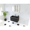 HR badmeubelen Matrix 3D ensemble meuble de salle de bains 80cm 1 tiroir sans poignée avec profil de préhension en couleur Noir mat avec lavabo Djazz 1 trou de robinet noir mat SW857032
