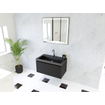 HR Matrix ensemble meuble de salle de bain 3d 80cm 1 tiroir sans poignée avec bandeau couleur noir mat avec vasque djazz 1 trou pour robinet noir mat SW857032