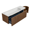 MONDIAZ KURVE-DLUX 135cm Meuble salle de bain avec module 25 D - couleur Walnut - 1 tiroir - 1 porte - vasque BIG MEDIUM gauche - 1 trou de robinet - couleur Opalo SW1137722