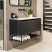 HR Badmeubelset - 100x45x40 - wastafel wit - zonder kraangat - stalen frame met inleg - mat zwart SHOWROOMMODEL SHOW21376